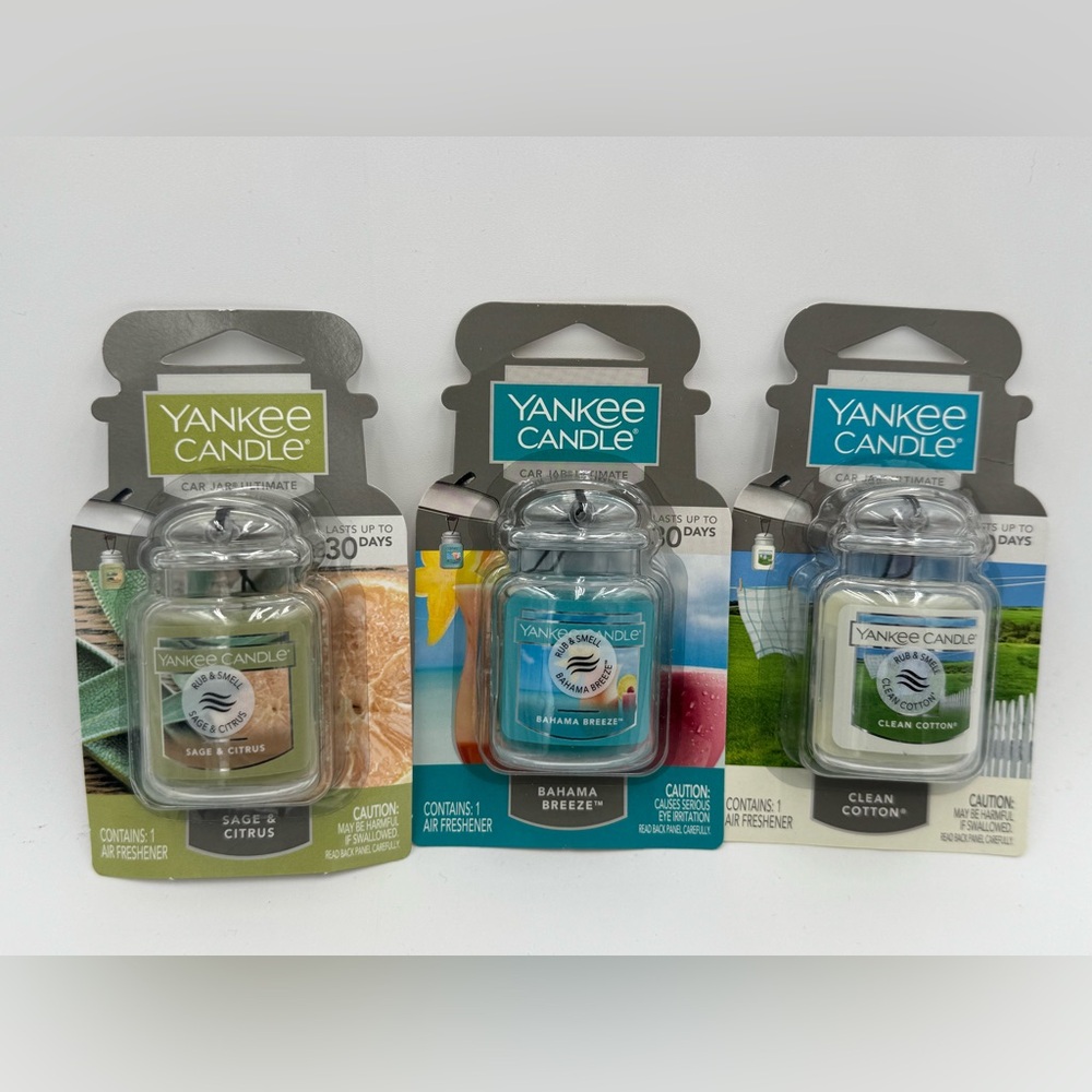 Yankee Candle Car Jar Air Freshener,Bahama Breeze,Sage & Citrus,Clean Cotton 3Pk